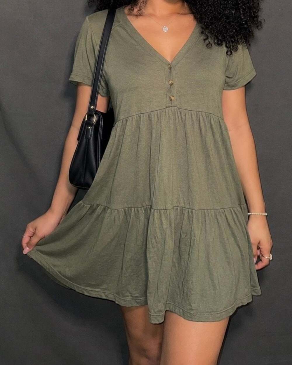 Knox Rose Olive Green Tiered Mini Dress Size M